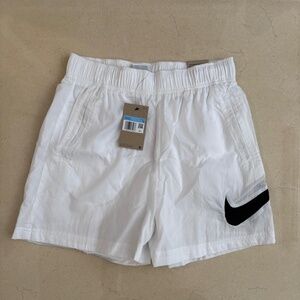 New Nike Women's Loose Fit High Rise 5" Woven Logo Shorts, Medium, White